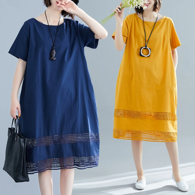 Plus Size Loose Lattice Lace Shift Dress