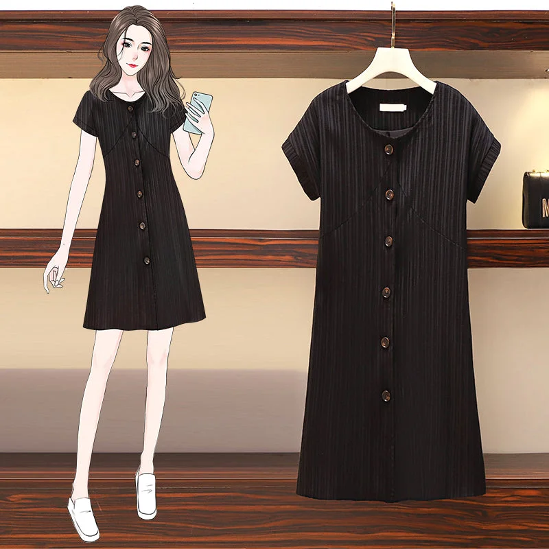 (Special!) Plus Size Korean Buttons Stripe Shift Dress