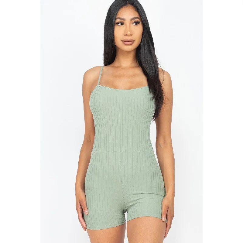 Green Bay Ribbed Sleeveless Back Cutout Bodycon Active Romper