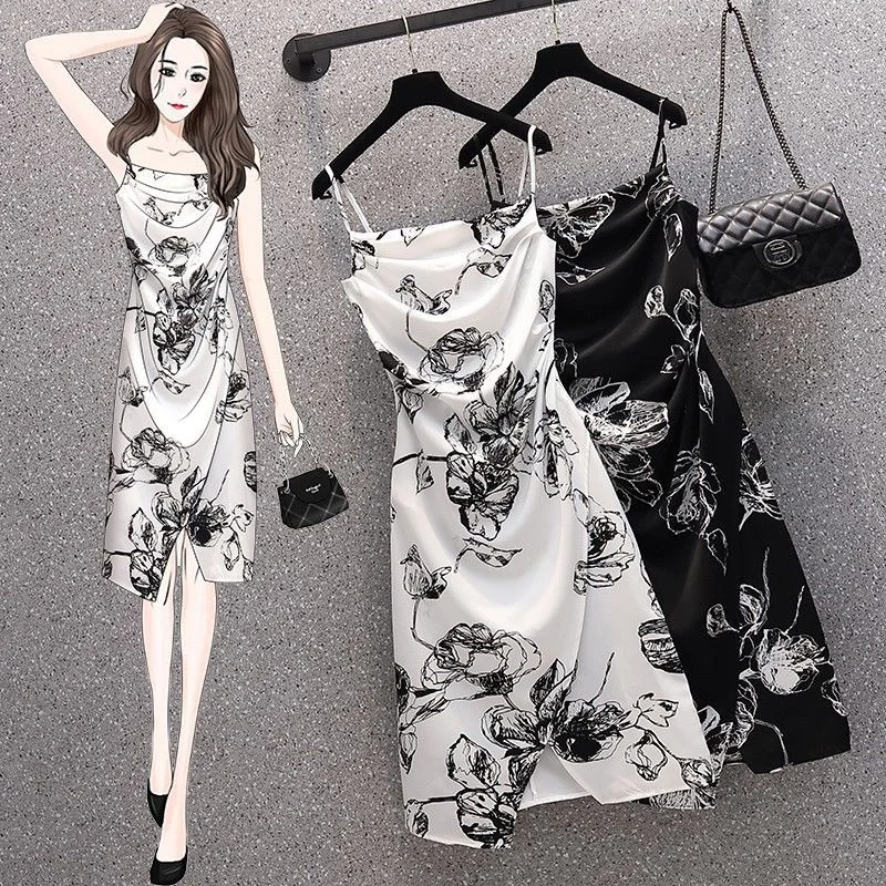 Plus Size Sketched Flowers Drape Dress