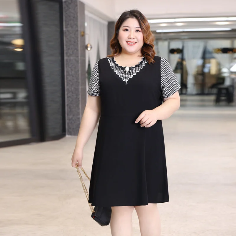 (XL-7XL) Plus Size Black Brooch A Line Dress (EXTRA BIG SIZE)