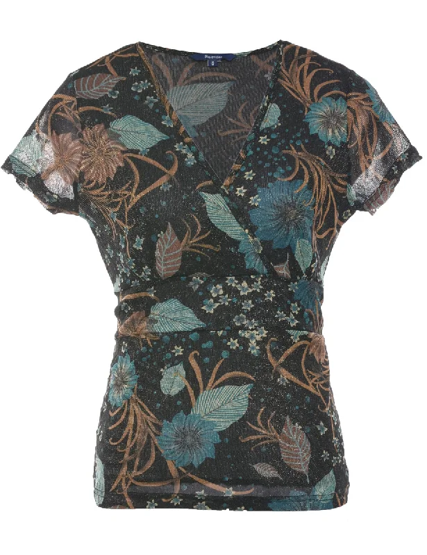 Lurex Floral Print Evening Top - M
