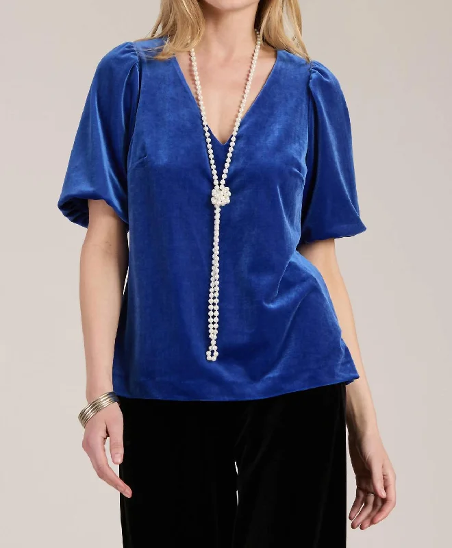 Claire Velvet Top In Sapphire