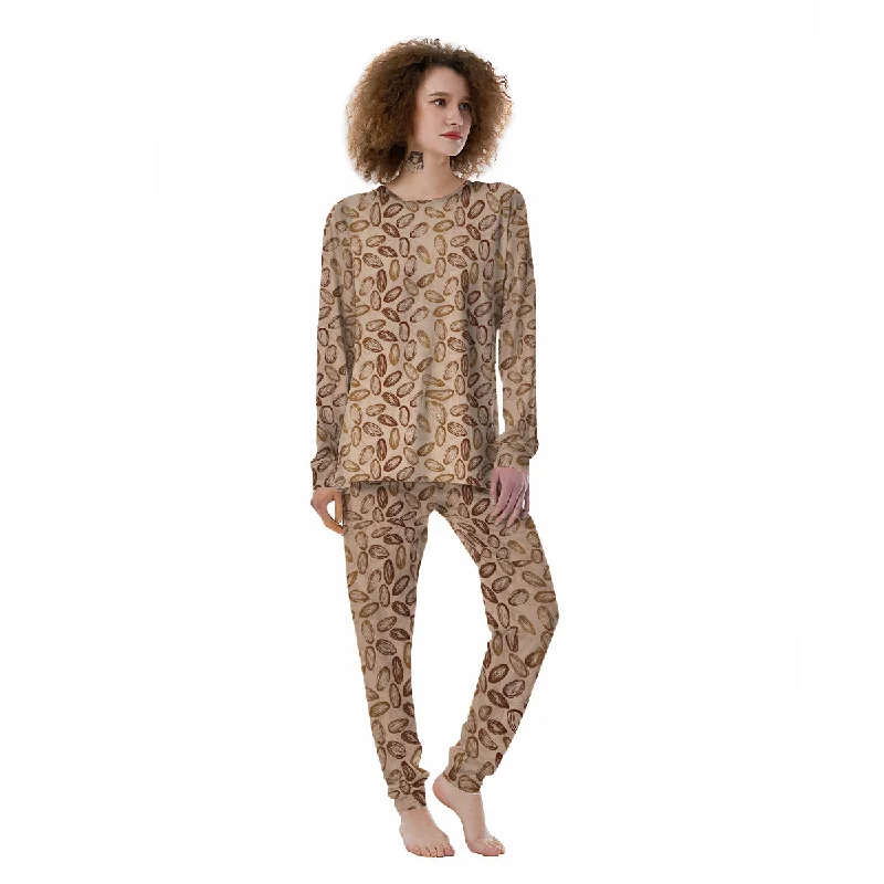 Almond Beige Print Pattern Women's Pajamas