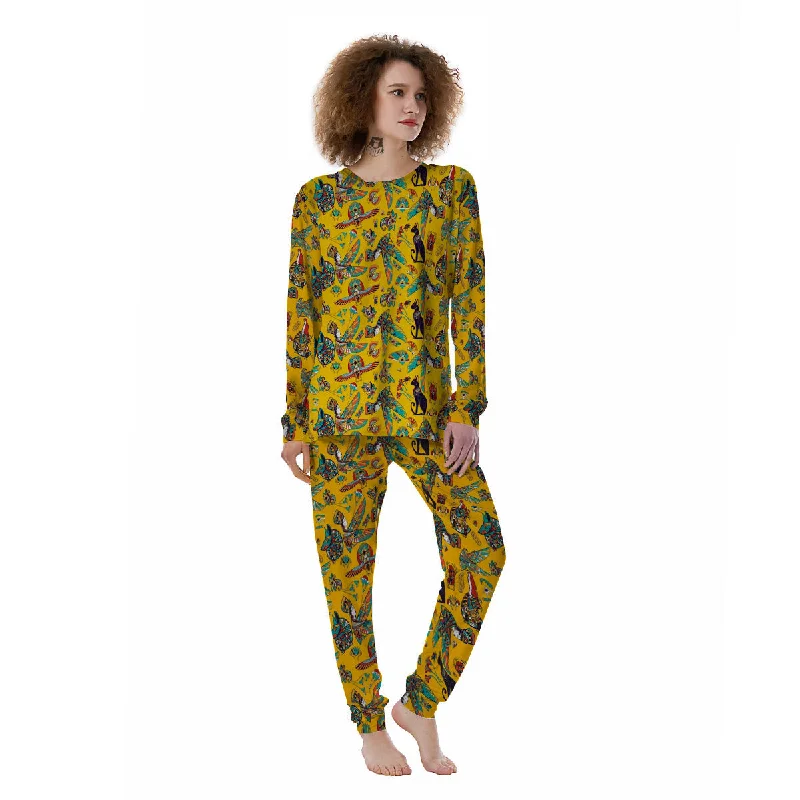 Ancient Egypt Yellow Print Pattern Women's Pajamas