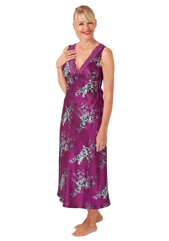 Marlon Floral Print Satin Nightdress, Fuchsia