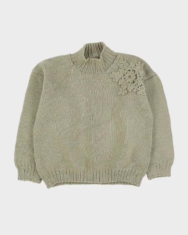 Sage Green Hand Knitted Jumper - M