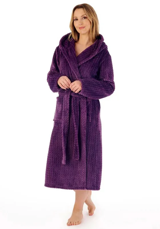 Slenderella Zig Zag Hooded Fleece Dressing Gown, Purple