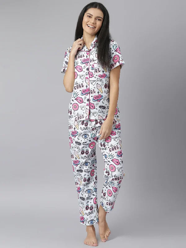 Women's Quirky Digital Print Night Suit Set - Stylestone