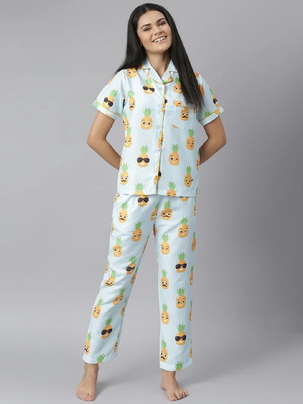 Women's Funny Pineapple Digital Print Night Suit Set - Stylestone