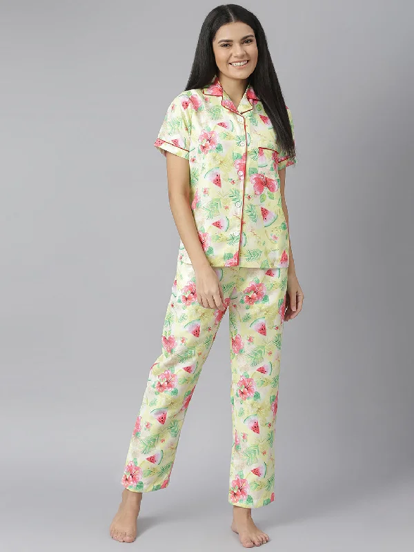 Women's Summer Water Melon Digital Printed Night Suit Set - Stylestone