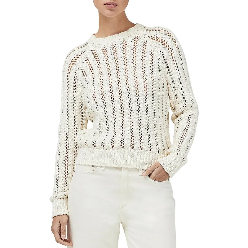 Adrienne Womens Open Stitch Cotton Crewneck Sweater