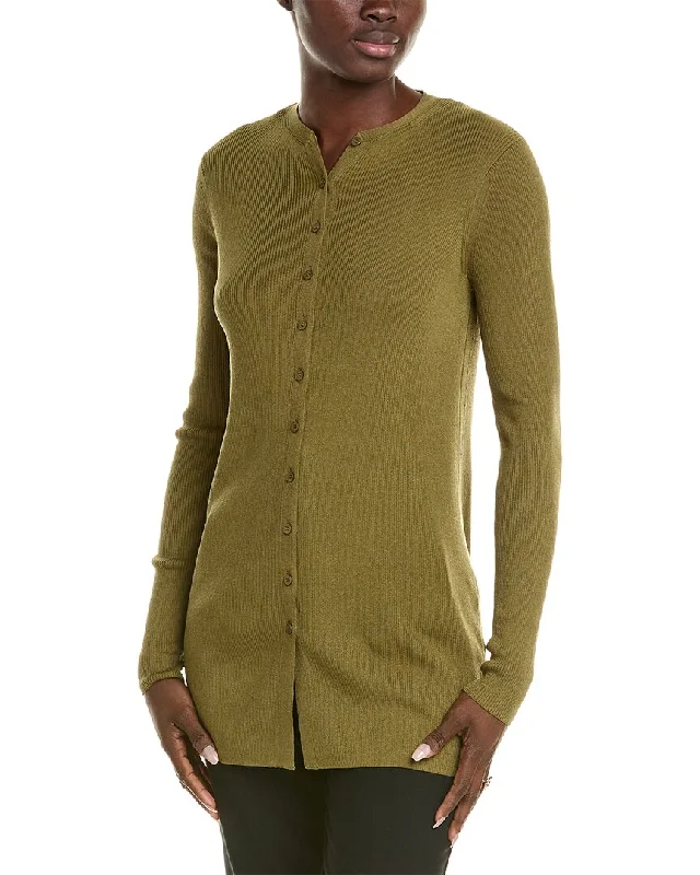 Lafayette 148 New York Ribbed Button Front Silk-Blend Cardigan