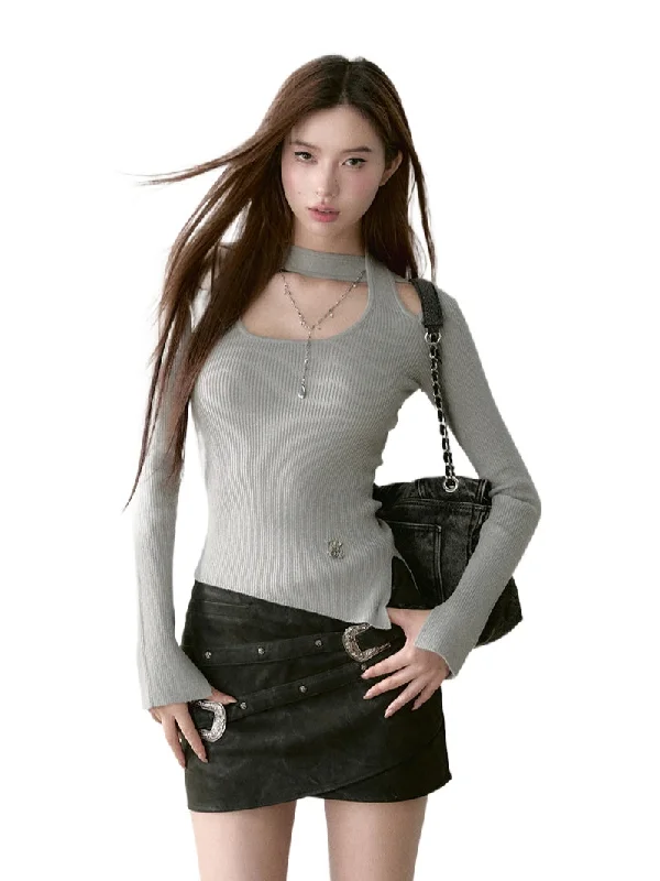 Irregular Hem Halter Square-neck Sweater