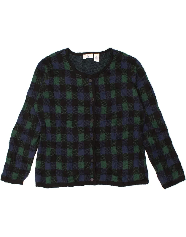 LEE Womens Cardigan Sweater UK 16 Large Green Check Acrylic