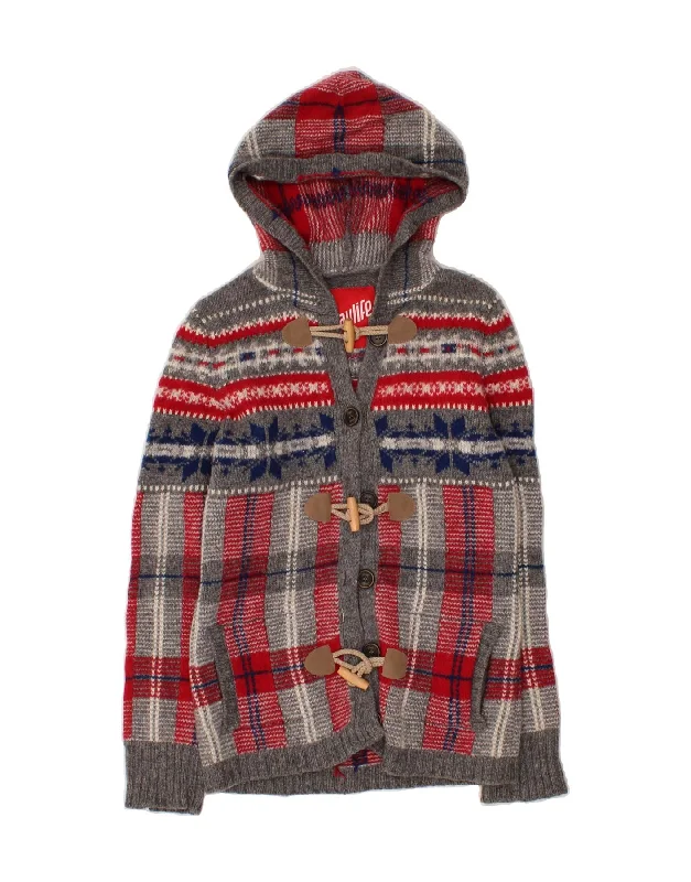 PLAYLIFE Womens Hooded Cardigan Sweater UK 8 Small Grey Check