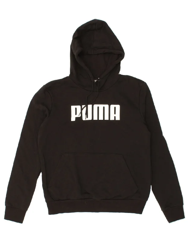 PUMA Womens Graphic Hoodie Jumper UK 14 Medium Black Cotton