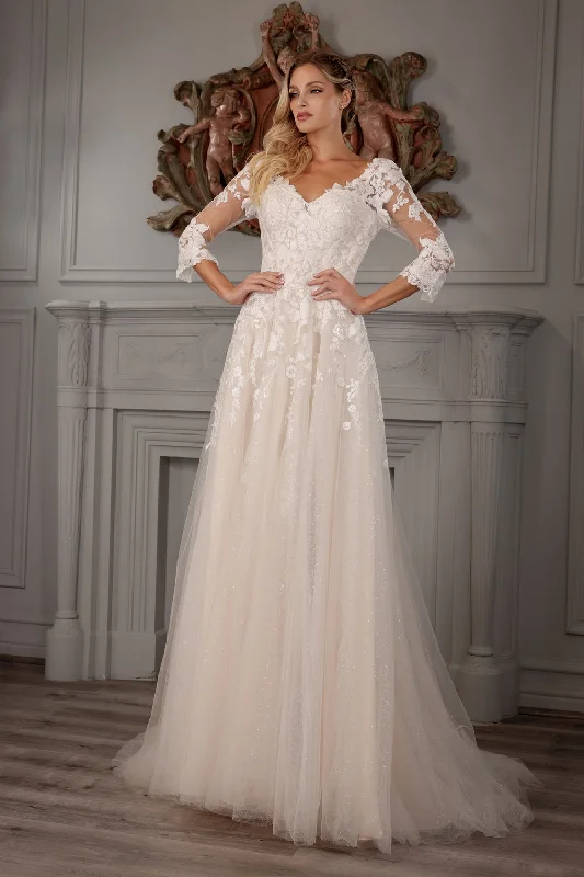 Applique Long Sleeve Bridal Gown by Abby Lane 97175