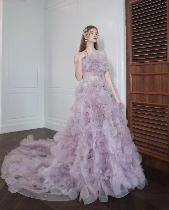 Newest Handmade Purple floral Prom Dresses, Wedding Dresses, Customized Prom Gown, 2021 Prom Dresses