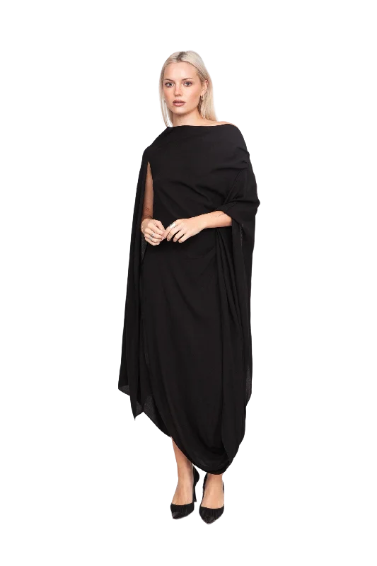 Asymmetric Draped Midi Dress