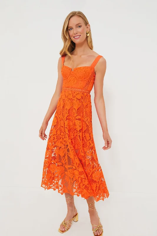 Orange Lace Midi Dress