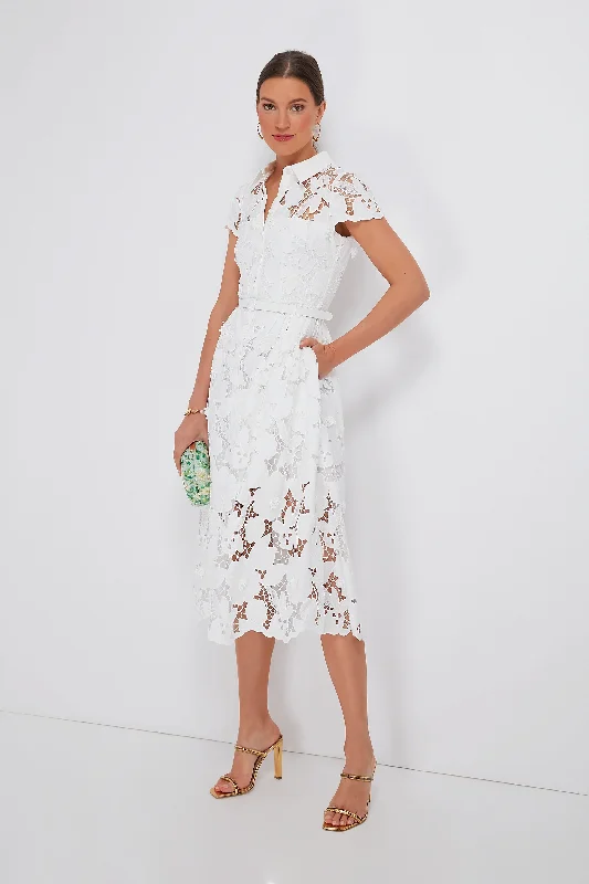 White 3D Cotton Lace Midi Dress