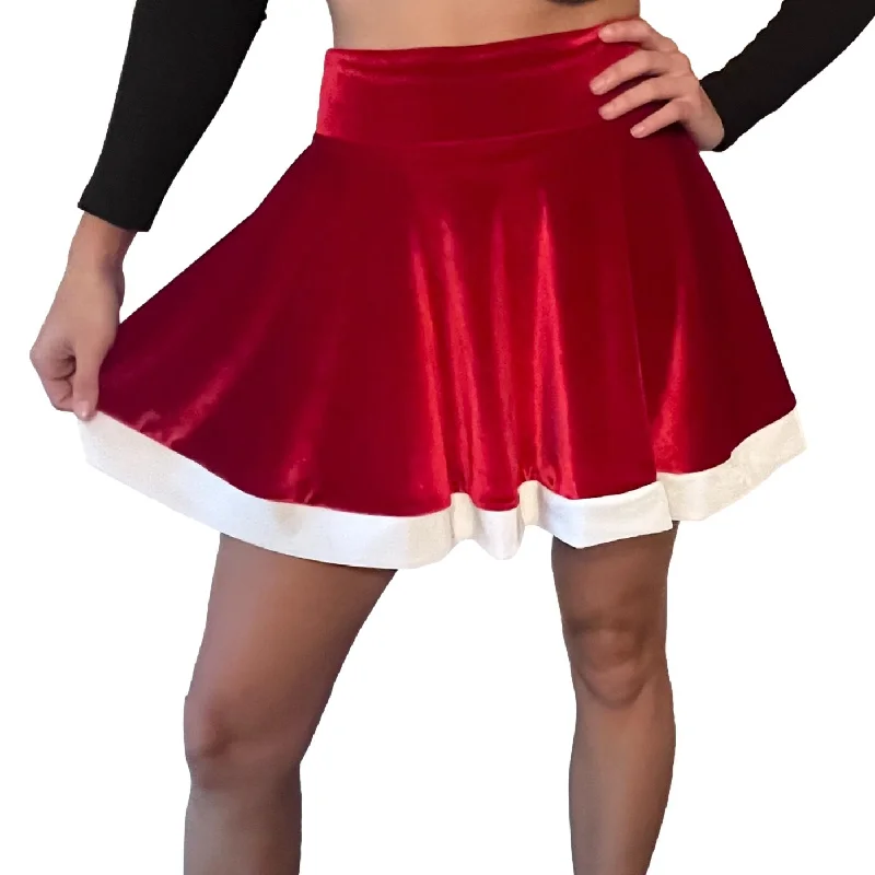 Santa Skater Skirt - Red Velvet w/White Trim