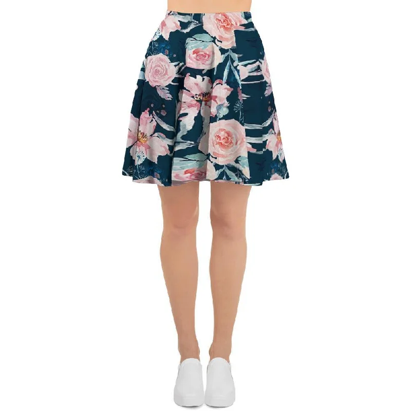 Watercolor Pink Rose Floral Women's Skirt