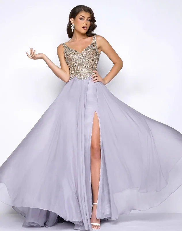 Mac Duggal Bejewelled Sweetheart Long Gown in Platinum 65885