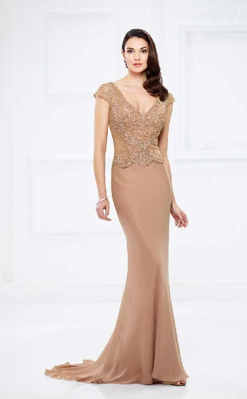 Mon Cheri Lavishly Beaded Evening Gown 217945 - 1 pc Bronze In Size 18 Available