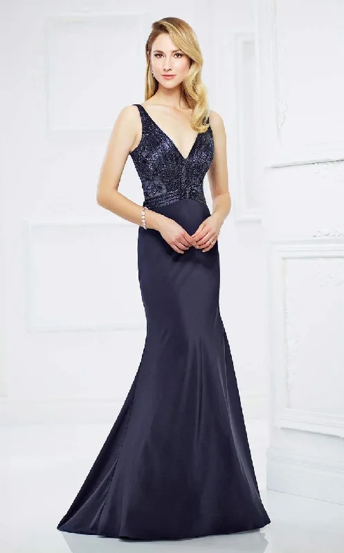 Mon Cheri 217933 V-Neck Metallic Embellished Evening Gown