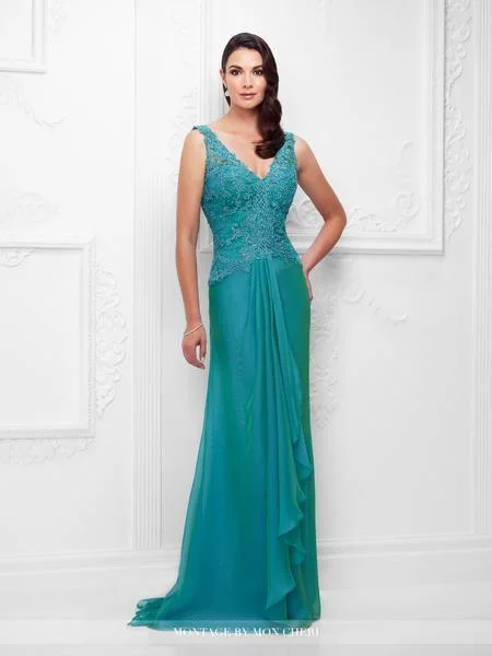 Mon Cheri - Beaded Lace A-Line Gown with Detachable Sleeves 117909