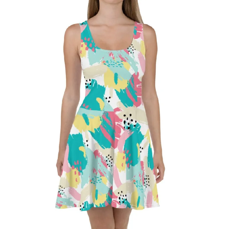 90s Abstract Paint Sleeveless Skater Dress (XS-3XL)