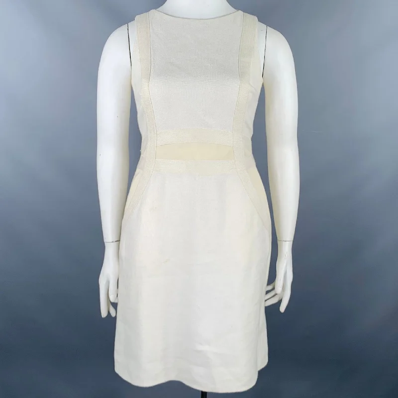 AKRIS Size 10 Cream Cotton Textured Sleeveless Dress