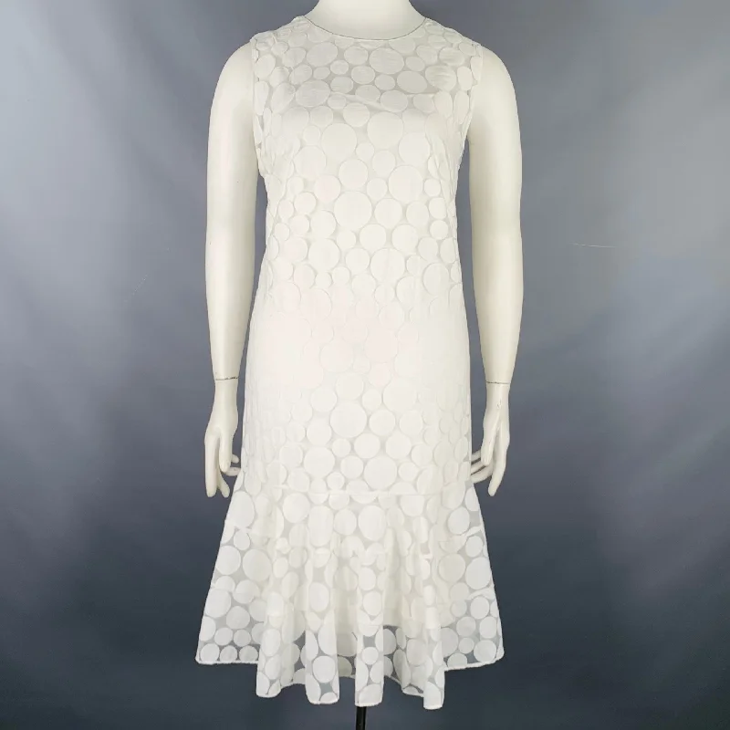 AKRIS Size 16 White Viscose Blend Polka Dot Dress