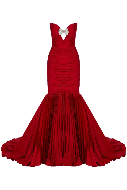 ALYCE RED METALLIC BOW GOWN