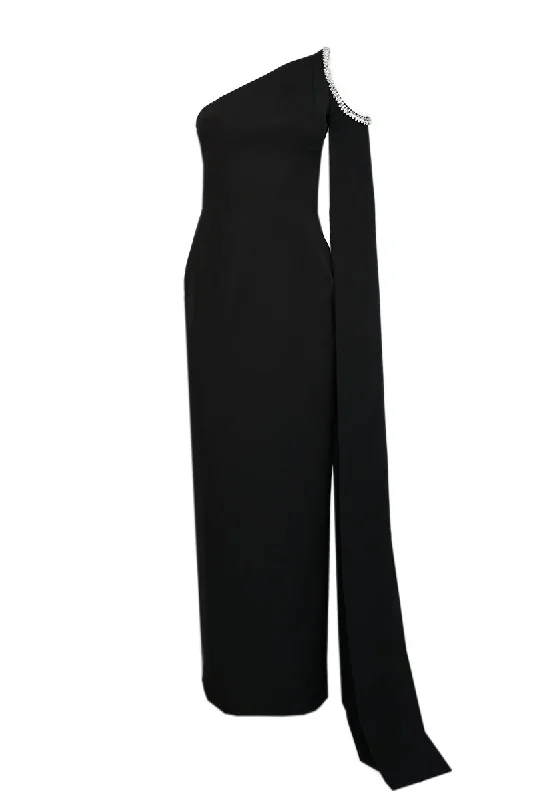 ASYMMETRIC STONE-EMBELLISHED BLACK GOWN