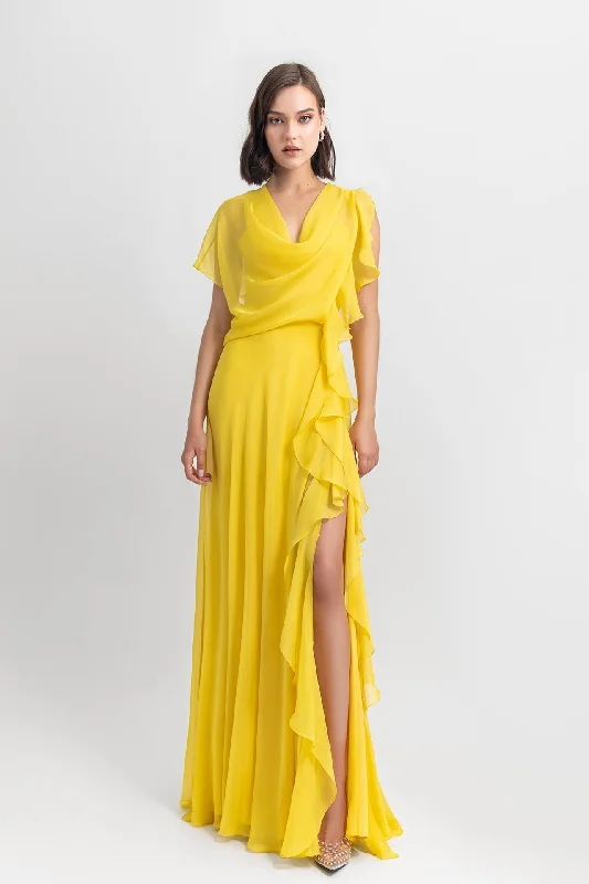 Asymmetrical flared chiffon dress