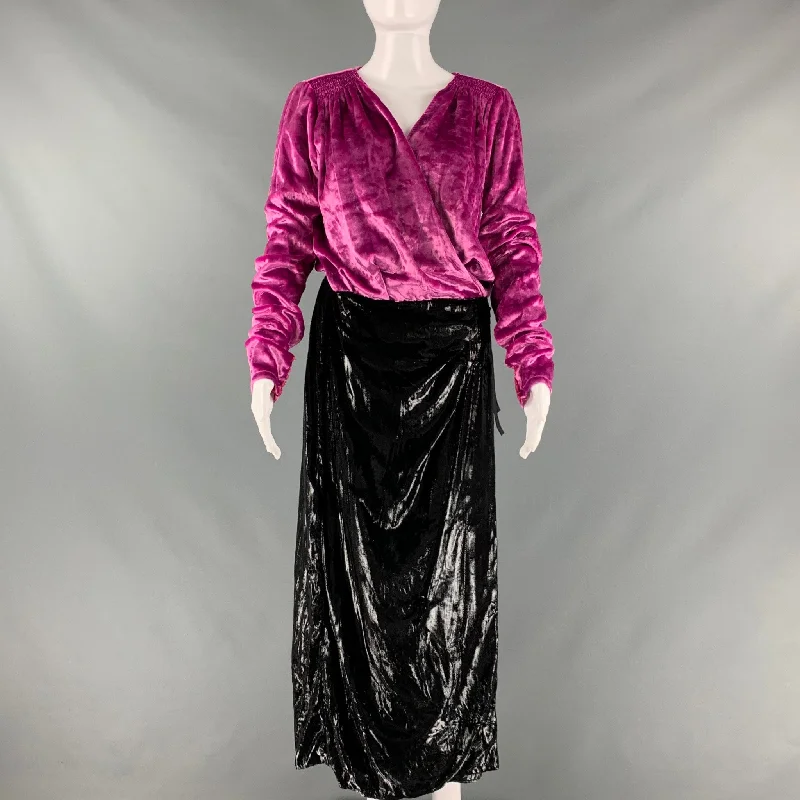 ATTICO Size 6 Pink Black Polyester Velvet Wrap Dress