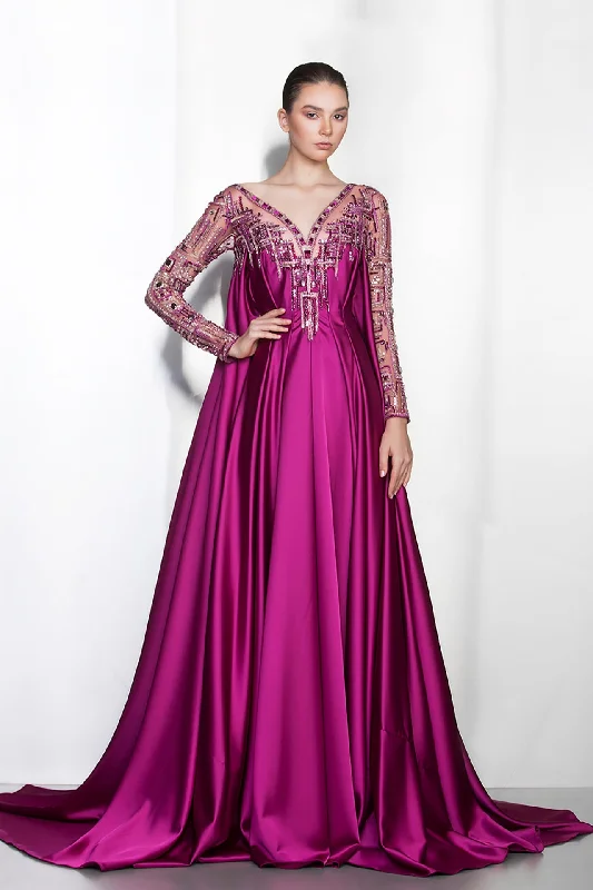 Beaded sleeves silk gown