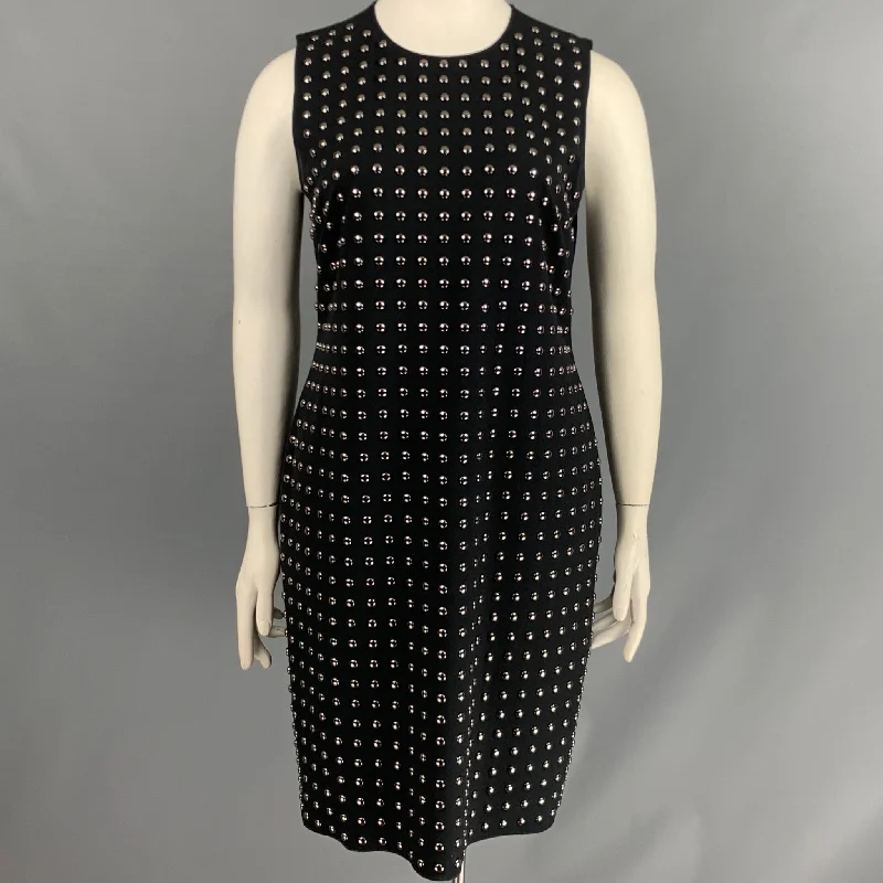 BURBERRY LONDON Size 10 Black Silver Polyester Blend Studded Sleeveless Dress