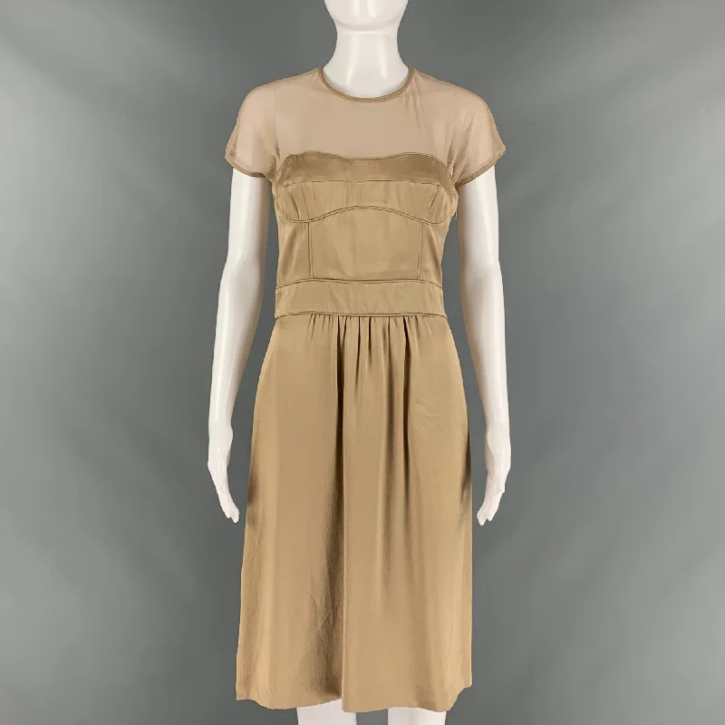 BURBERRY PRORSUM Size 10 Beige Silk Shift Knee-Length Dress