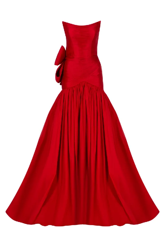 CAMERON RED BOW TROMPET GOWN