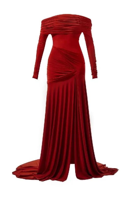 CARLA MAROON DRAPED GOWN