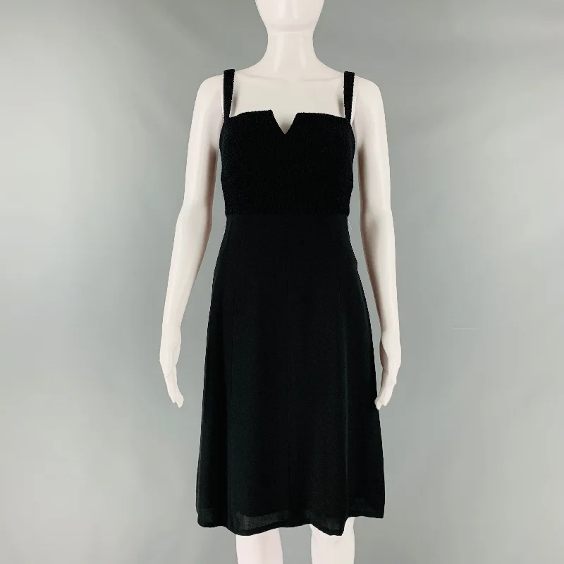 CHANEL Size 6 Black Wool  Nylon Empire Waist Below Knee Dress