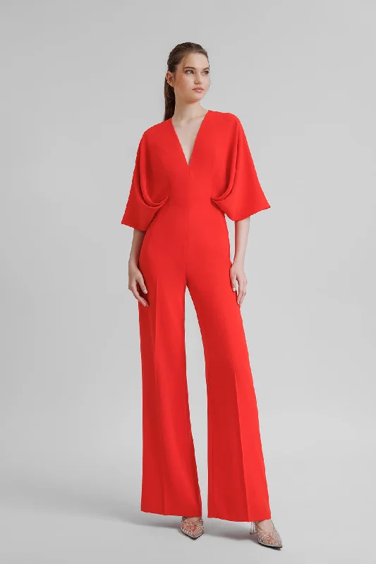 Crepe jumpsuit with cape like sleeves