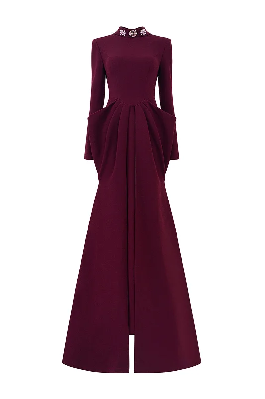 DE-CONSTRUCTED COLLAR WITH DRAPED WAIST GOWN