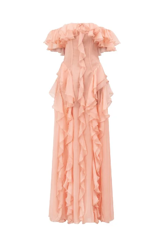 ELISABETH PEACH FUZZ SILK RUFFLES DRESS