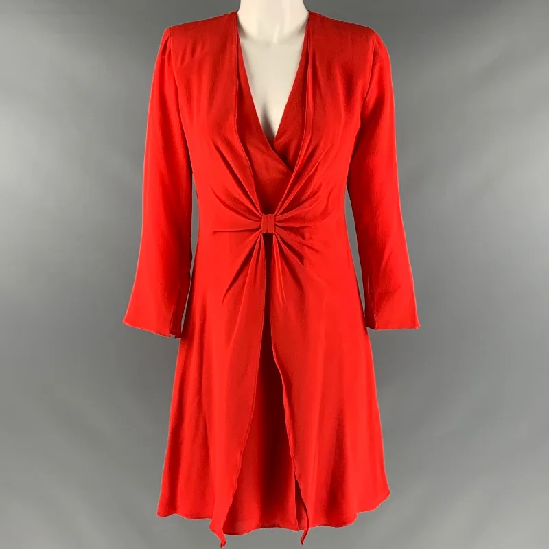 EMPORIO ARMANI Size 4 Red Silk V Neck Knee Length Dress