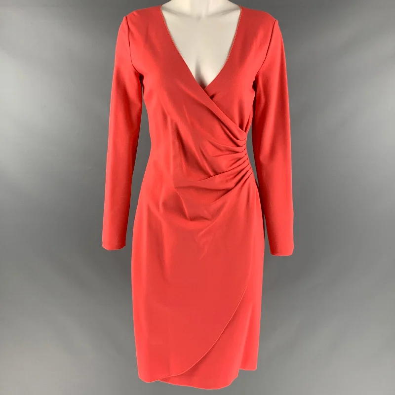 EMPORIO ARMANI Size 6 Orange Viscose Blend Faux Wrap Dress